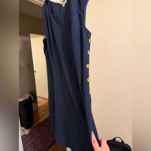 Navy Dress with Yellow Button Accents